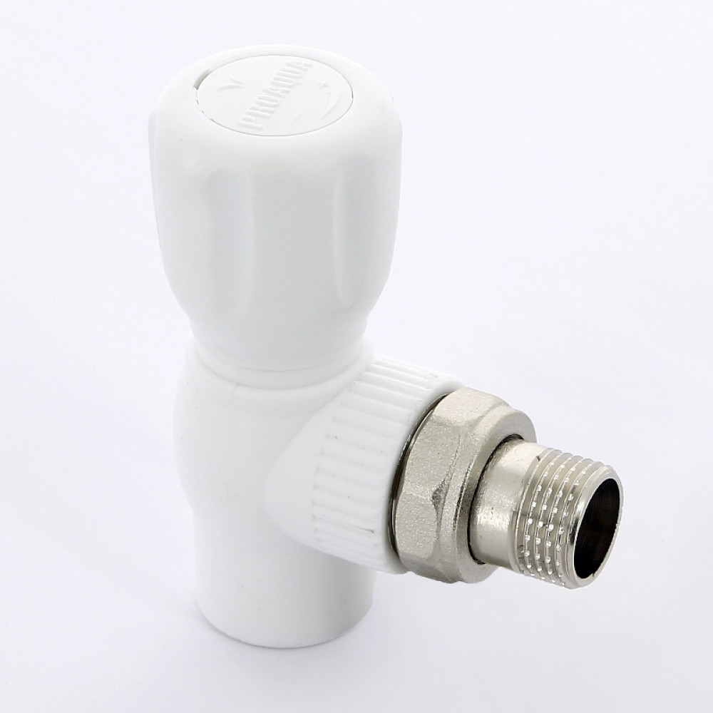 Кран шаровой для радиатора угловой 20-1/2″ Pro Aqua PA421 | PA42108 полипропилен белый
