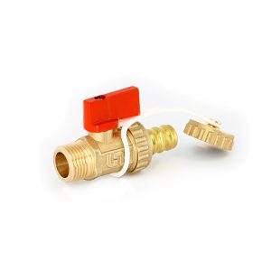 Кран шаровой со штуцером 1/2″латунь с заглушкой, флажок красный пластик UNI-FITT 126G2000