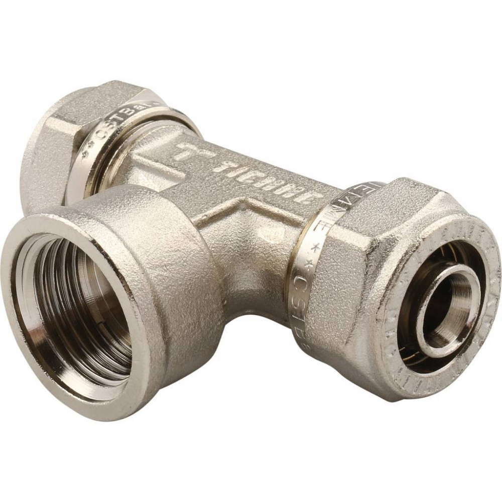 Тройник с внутренней резьбой (26х3.0х1) Tiemme 1600079 обжим — резьба никелированная латунь