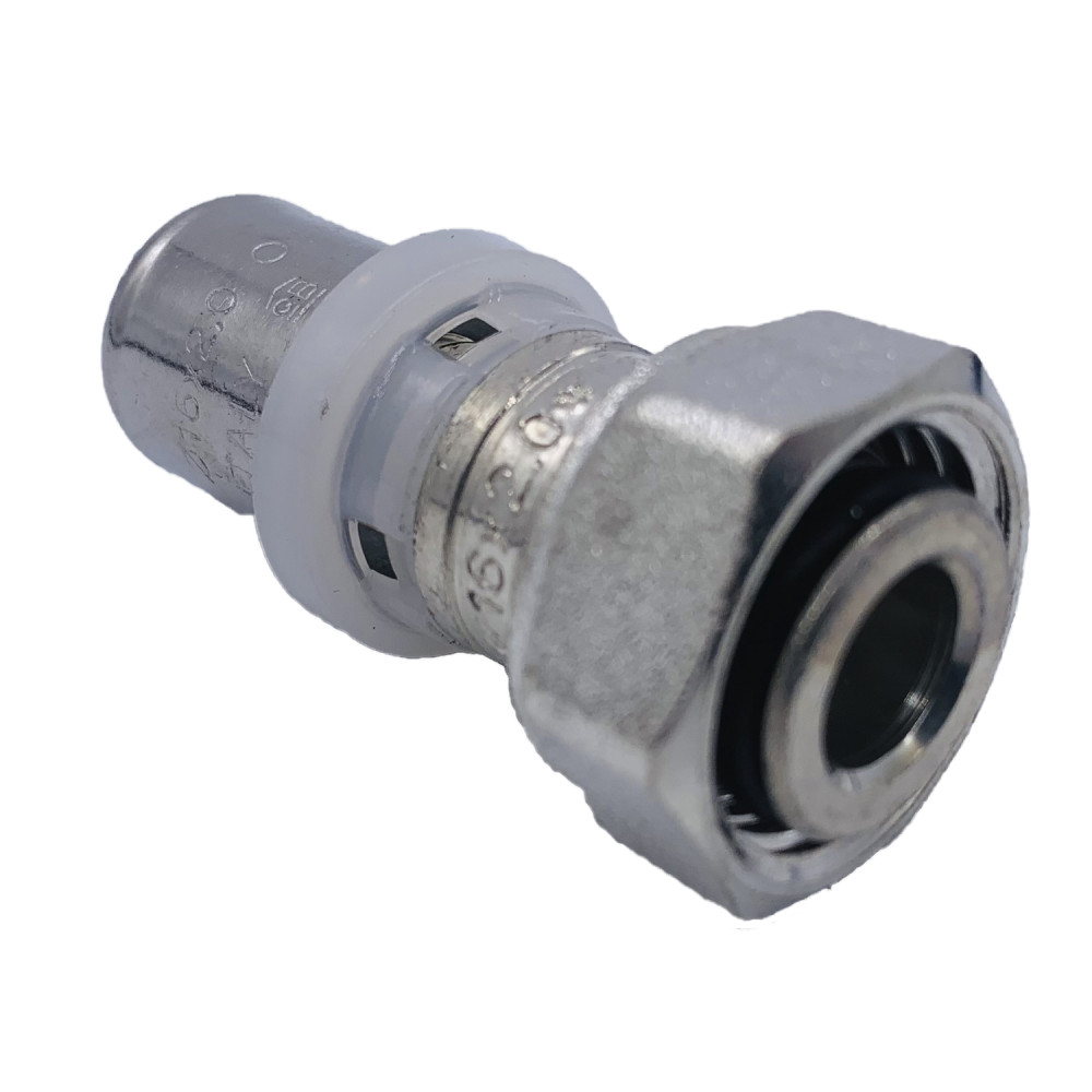 Соединение прямое Tiemme 16*1/2″(16) с накидной гайкой (пресс) никель | 1650160