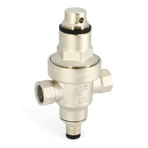 Редуктор давления Uni-Fitt 1/2″ | 1-6 бар PN25 с отверстием под радиальный манометр 1/4″ никелированный