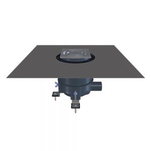 Душевой трап HL 540 с решеткой 138×138, сухим сифоном, с гидроизоляционным полотном 420х420 мм под жидкую гидроизоляцию, с горизонтальным выпуском DN50